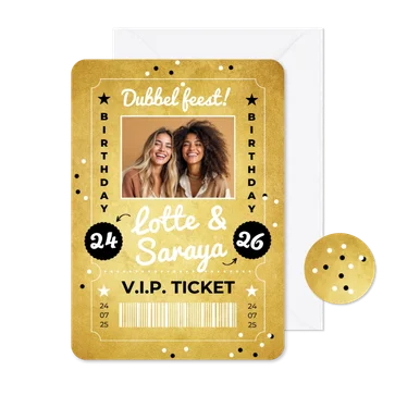 Uitnodiging ticket gold VIP party dubbel feest